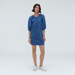 Everlane Seersucker Puff Sleeve Mini Dress Blue Organic Cotton Lagenlook XS